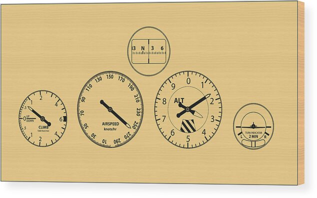 East Wood Print featuring the drawing Aircraft Instruments by Gwmullis