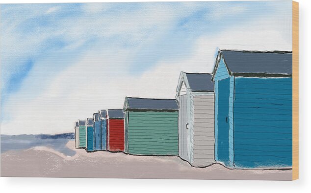 Beach Wood Print featuring the digital art Beach Huts by John Mckenzie