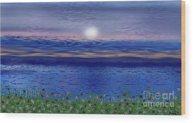 Sunrise Wood Print featuring the digital art Beachside sunrise by Elaine Rose Hayward