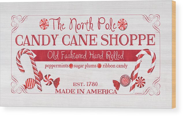 Candy Wood Print featuring the painting Candy Cane Shoppe 1 by Debbie DeWitt