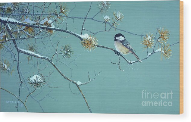 Scott Zoellick Wood Print featuring the painting Chickadee Singbird by JQ Licensing