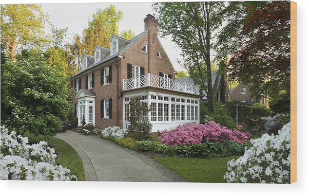 Temptation Wood Print featuring the photograph Colonial house on a Spring day by Greg Pease