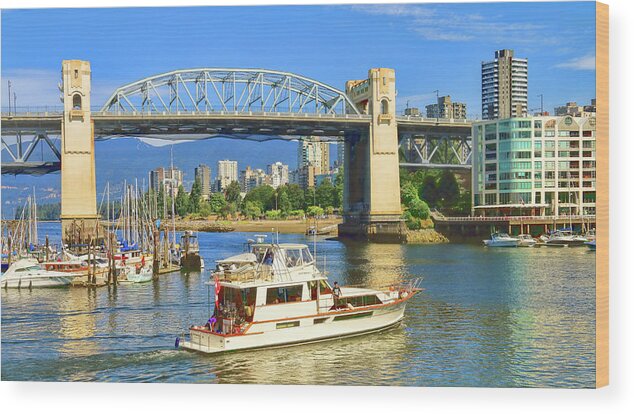 Vancouver Wood Print featuring the photograph Crossing False Creek in Grandville Island Harbour in Vancouver, Canada by Ola Allen