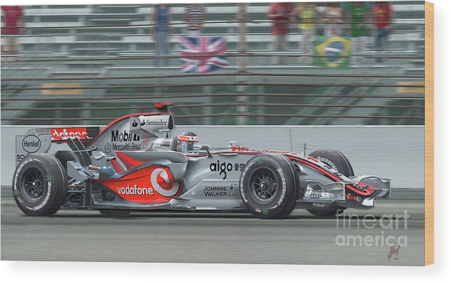 Formula 1 Wood Print featuring the digital art Fernando Alonso, Full Throttle at Indy, 2007 by James Hervat