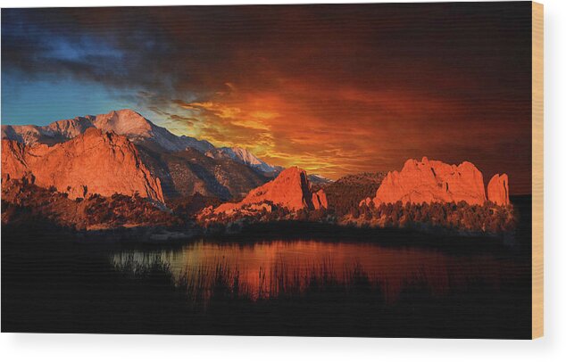Colorado Springs Wood Print featuring the photograph Fire in the Sky by John Hoffman