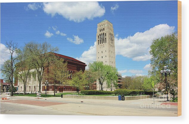 Hill Auditorium Wood Print featuring the photograph Hill Auditorium and Burton Memorial Tower University of Michigan 6184 by Jack Schultz