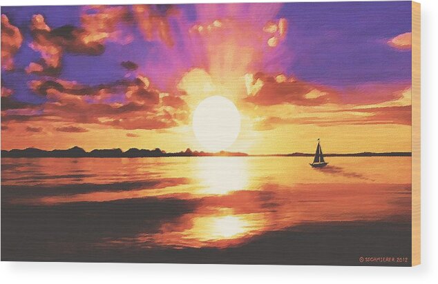 Landscape Wood Print featuring the painting Into the Sunset by SophiaArt Gallery