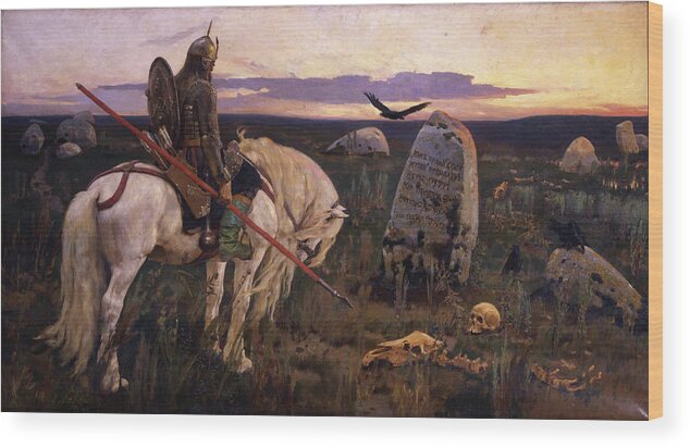 Knight Wood Print featuring the painting Knight at the Crosscroads by Viktor Mikhailovich Vasnetsov