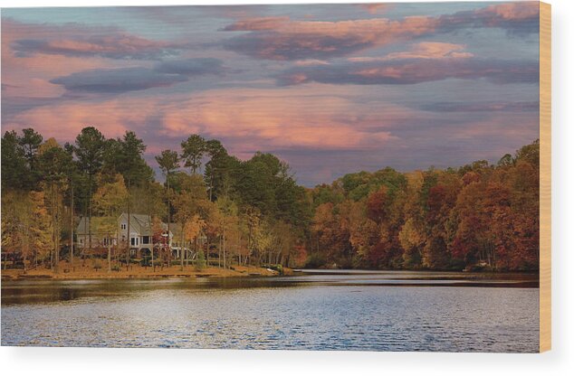 Buildings Wood Print featuring the photograph Lakeside Home in Sunset Sky by Darryl Brooks