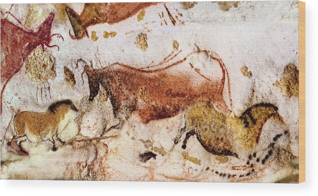 Lascaux Wood Print featuring the digital art Lascaux Cow and Horses by Weston Westmoreland