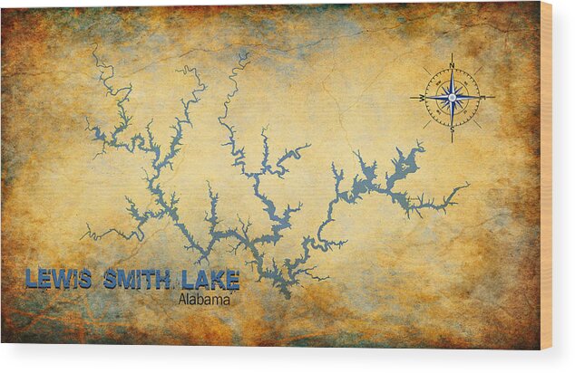 Lake Wood Print featuring the digital art Lewis Smith Lake Vintage Map by Greg Sharpe