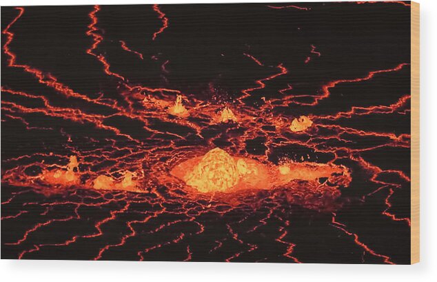 Volcano Wood Print featuring the photograph Low lava fountaining by Usgs