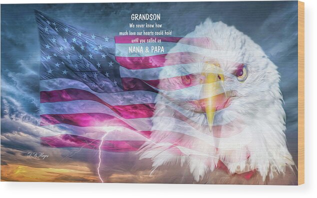 Patriotic Wood Print featuring the photograph Patriotic Sky III With Message to Grandson by DB Hayes