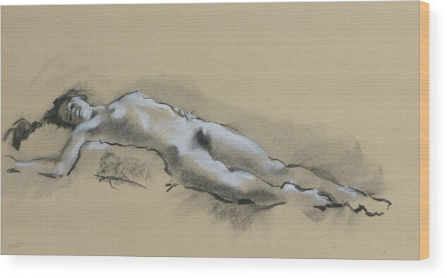 Nude Wood Print featuring the drawing Reclining Nude by Robert Bissett