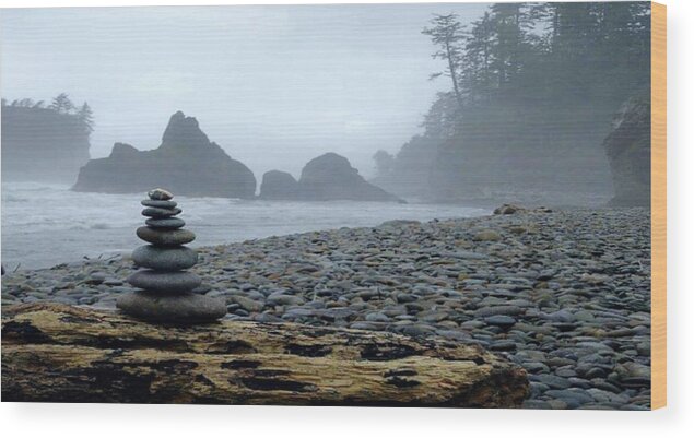 Pacific Northwest Wood Print featuring the photograph Rock Stacks panoramic by Alexis King-Glandon