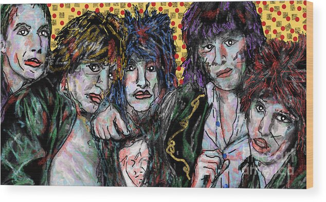 Rolling Stones Jagger Band Music Celebrity Rock And Roll Lobby Decor Office Concert Abstract Wood Print featuring the digital art Rolling Stones by Bradley Boug