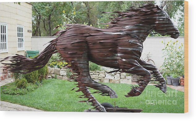 Horse Wood Print featuring the sculpture Running Horse 2 by Hans Droog