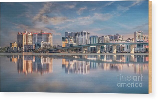 Ringling Bridge Wood Print featuring the photograph Skyline of Sarasota, Florida by Liesl Walsh