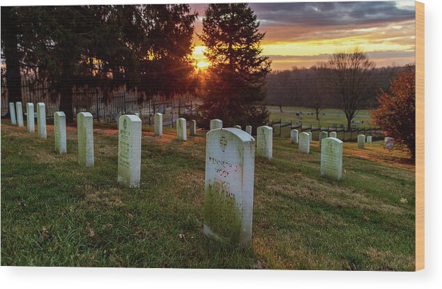 America Wood Print featuring the photograph Sunrise over Soldiers' National Cemetery Gettysburg by Amelia Pearn