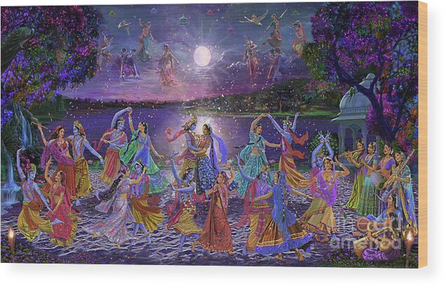 Rasa Dance Wood Print featuring the painting The Rasa Dance by Vishnu Das