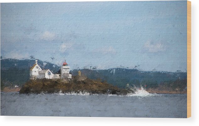 Lighthouse Wood Print featuring the digital art Tvistein lighthouse by Geir Rosset