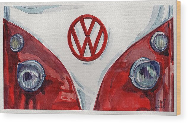 Car Wood Print featuring the painting Volkswagen by George Cret