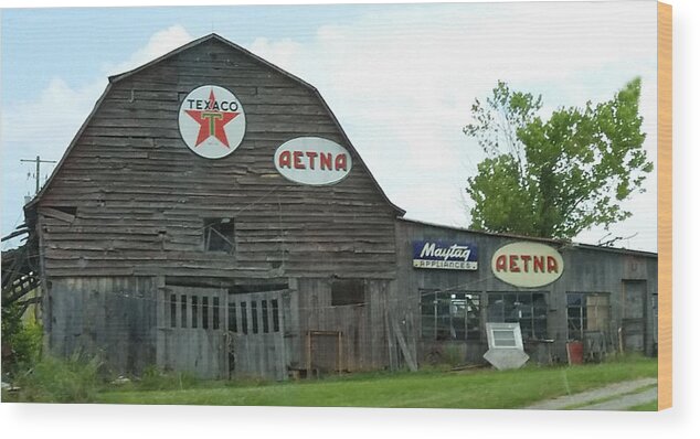 Old Wood Print featuring the photograph Weathered Dilapidated Store or Barn with Vintage Signage by Ali Baucom