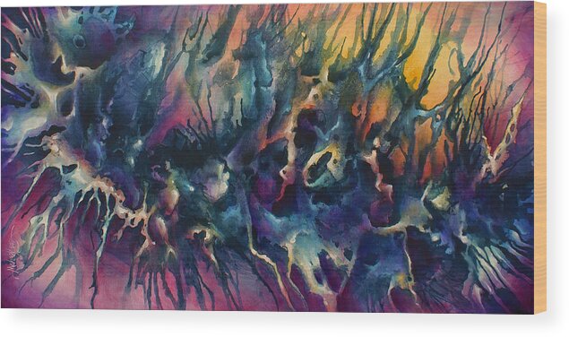 Abstract Wood Print featuring the painting ' Impact Seven' by Michael Lang