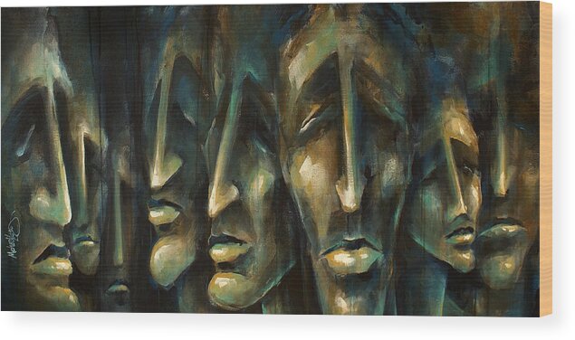 Expressionist Wood Print featuring the painting ' Jury of Eight ' by Michael Lang