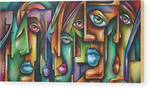 Expressionist Wood Print featuring the painting ' Believers ' by Michael Lang