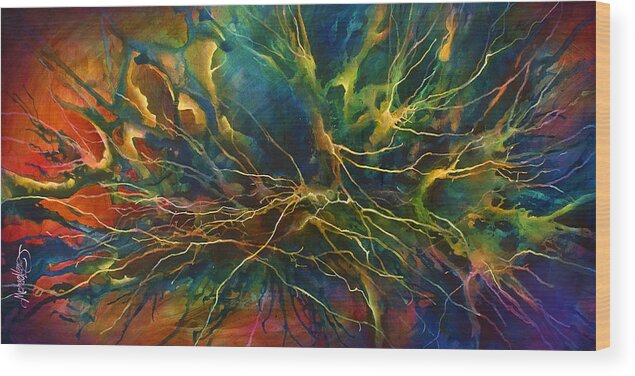 Abstract Wood Print featuring the painting 'chaos' by Michael Lang