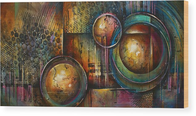 Geometric Wood Print featuring the painting ' Remaining Elements' by Michael Lang