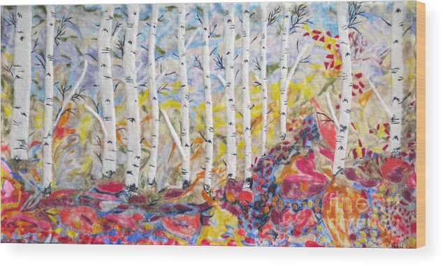 Forest Wood Print featuring the painting Birch Paradise by Heather Hennick