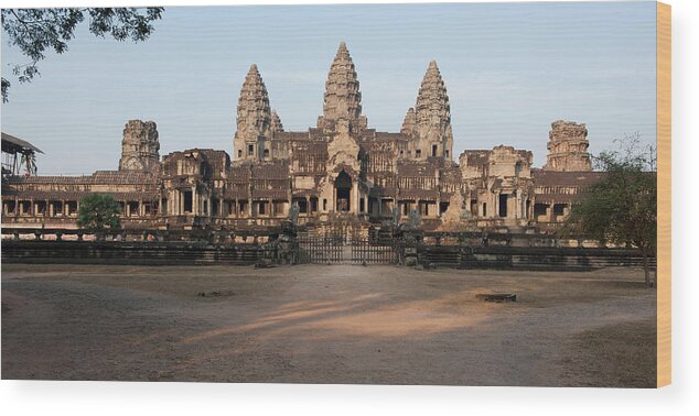 Photography Wood Print featuring the photograph Facade Of A Temple, Angkor Wat, Angkor #1 by Panoramic Images