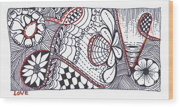 Zentangle Wood Print featuring the mixed media Love by Ruth Dailey