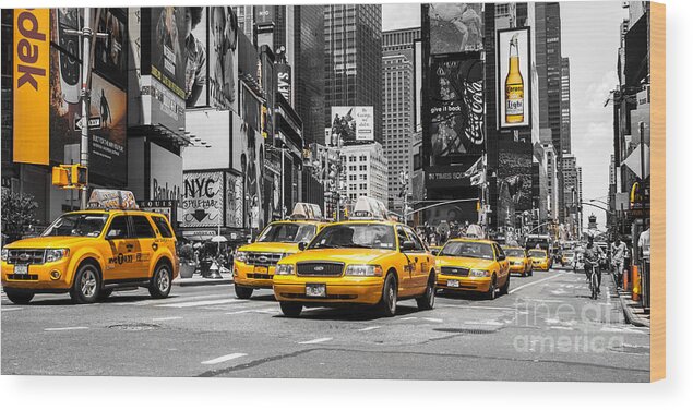 Nyc Wood Print featuring the photograph NYC Yellow Cabs - ck #1 by Hannes Cmarits