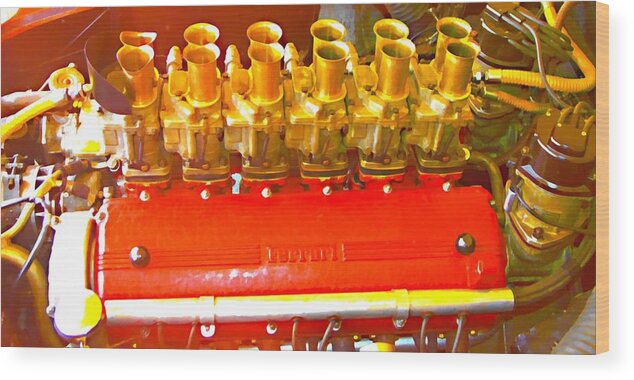 Ferrari Wood Print featuring the photograph 1960 Ferrari 246S Dino Engine Detail by John Colley