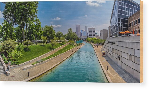 Indiana Wood Print featuring the photograph Indianapolis Skyline from the Canal #3 by Ron Pate