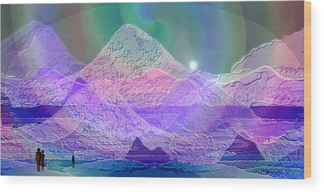 939 Wood Print featuring the painting 939 - Magic mood Mountain World by Irmgard Schoendorf Welch