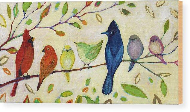 Bird Wood Print featuring the painting A Flock of Many Colors by Jennifer Lommers