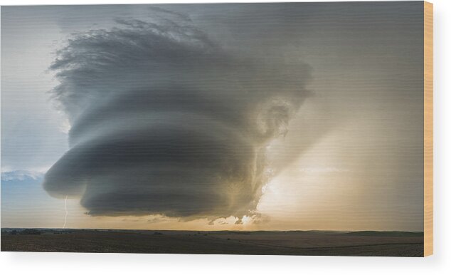 Scenics Wood Print featuring the photograph A rotating mesocyclone storm works it's way across the Great Plains of Nebraska. USA by John Finney Photography