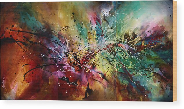 Abstract Art Wood Print featuring the painting 'All at Once' by Michael Lang