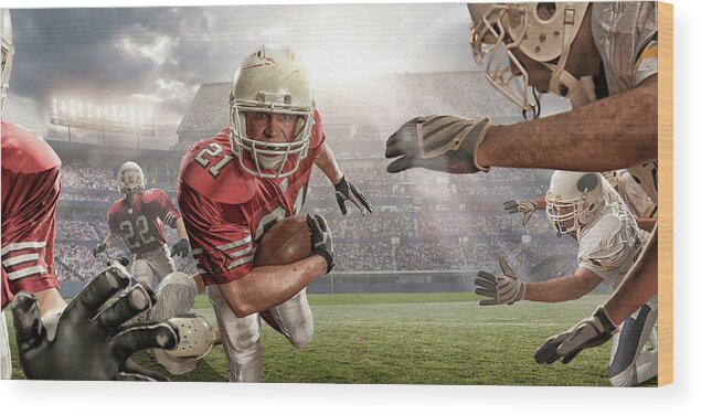 Soccer Uniform Wood Print featuring the photograph American Football Action by Peepo