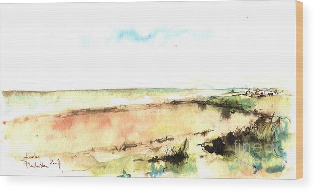 Ink Drawing Wood Print featuring the painting Beach view by Karina Plachetka