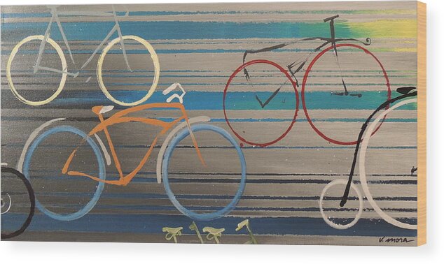 Bicycles Wood Print featuring the painting Bike Path I by Vivian Mora