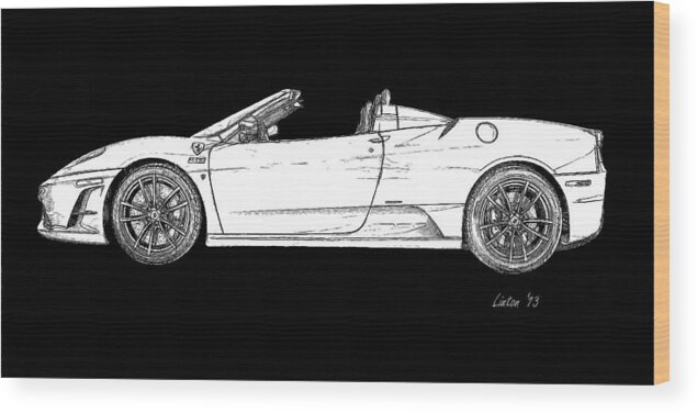 Ferrari Wood Print featuring the digital art Black-and-white Ferrari by Larry Linton