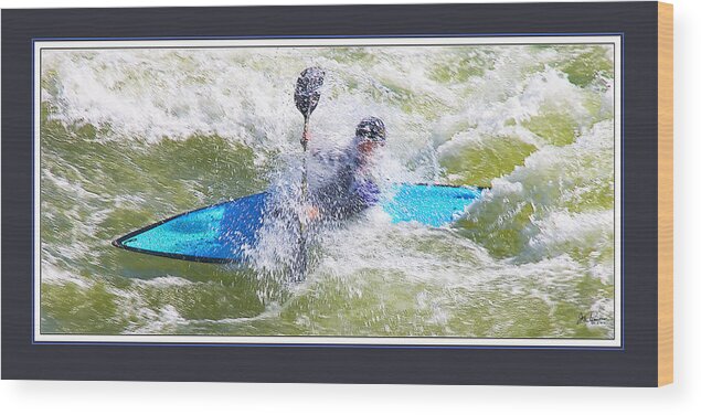 Kayak Wood Print featuring the digital art Blue Kayak at Great Falls MD by Joe Paradis