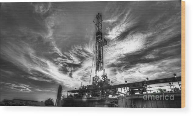 Oil Rig Wood Print featuring the photograph Cac001-7 by Cooper Ross