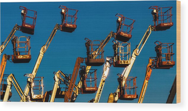 Boom Lifts Wood Print featuring the photograph Cherry Cherry Pickers by Ed Gleichman