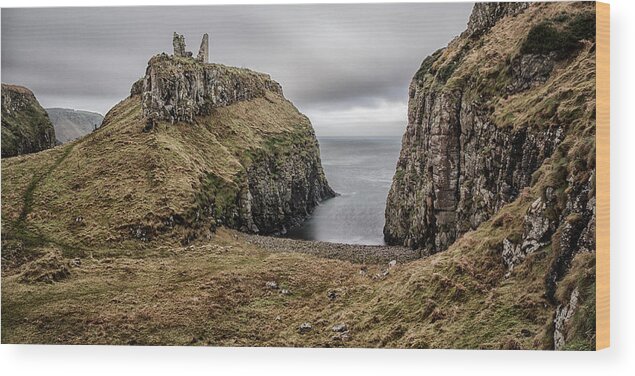 Dunseverick Wood Print featuring the photograph Dunseverick Castle by Nigel R Bell